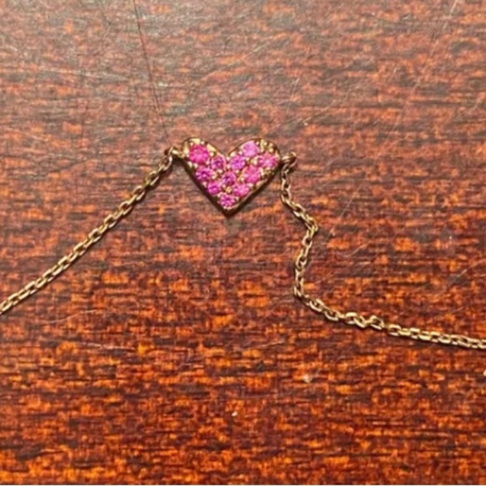 Kendra Scott fine jewelry 14k rose gold and pink sapphire heart pendant